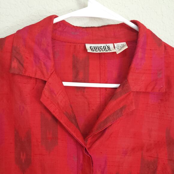 Chicos Silk Blouse Womens Medium Chicos 1 Red Button Up Top Collard V Neckline - Picture 8 of 12